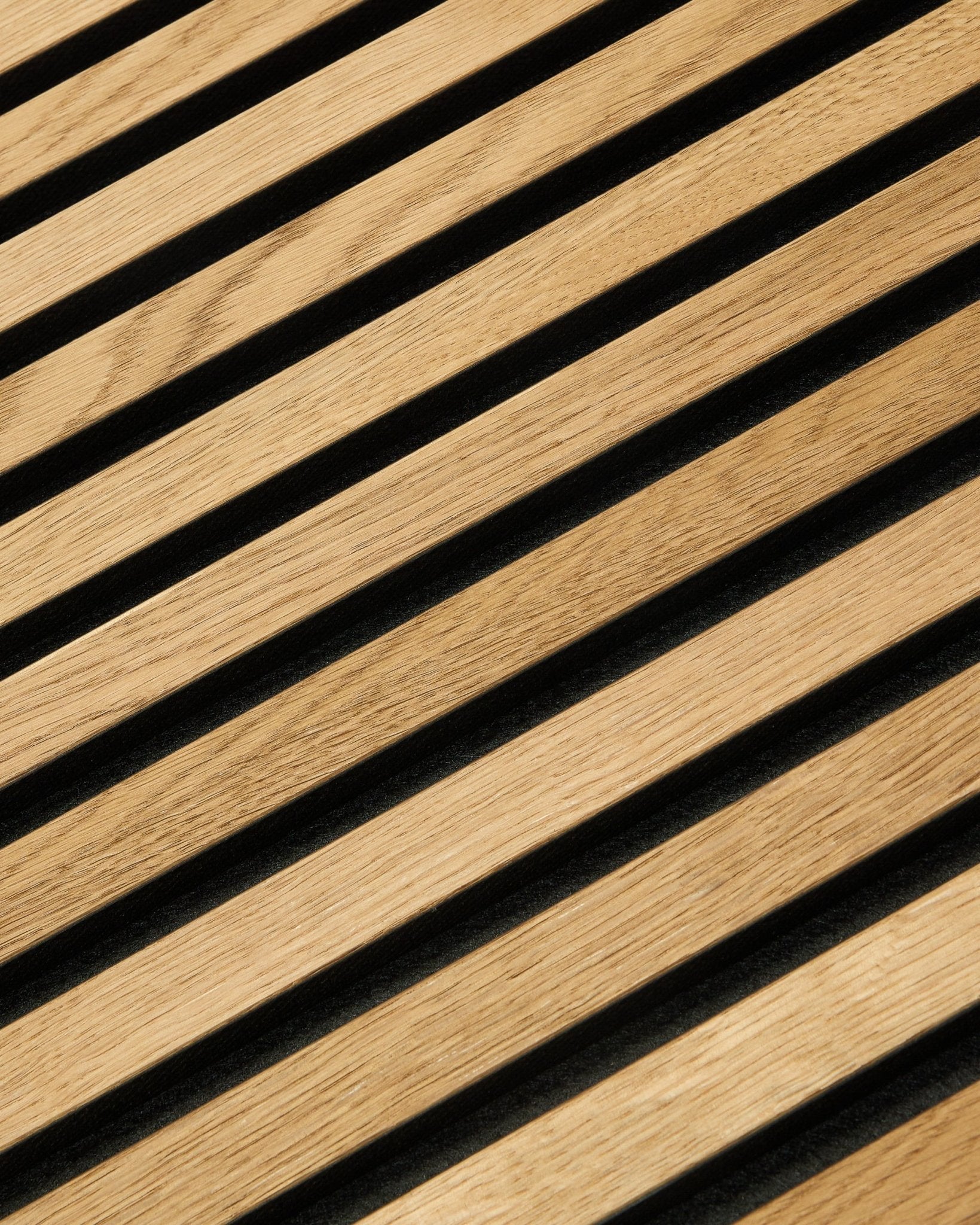 Close-up of Rustic Akupanel acoustic slatwall panel in Brown Oak (240 x 60 cm) by WoodUpp, highlighting modern Scandinavian design and textured wood slats.