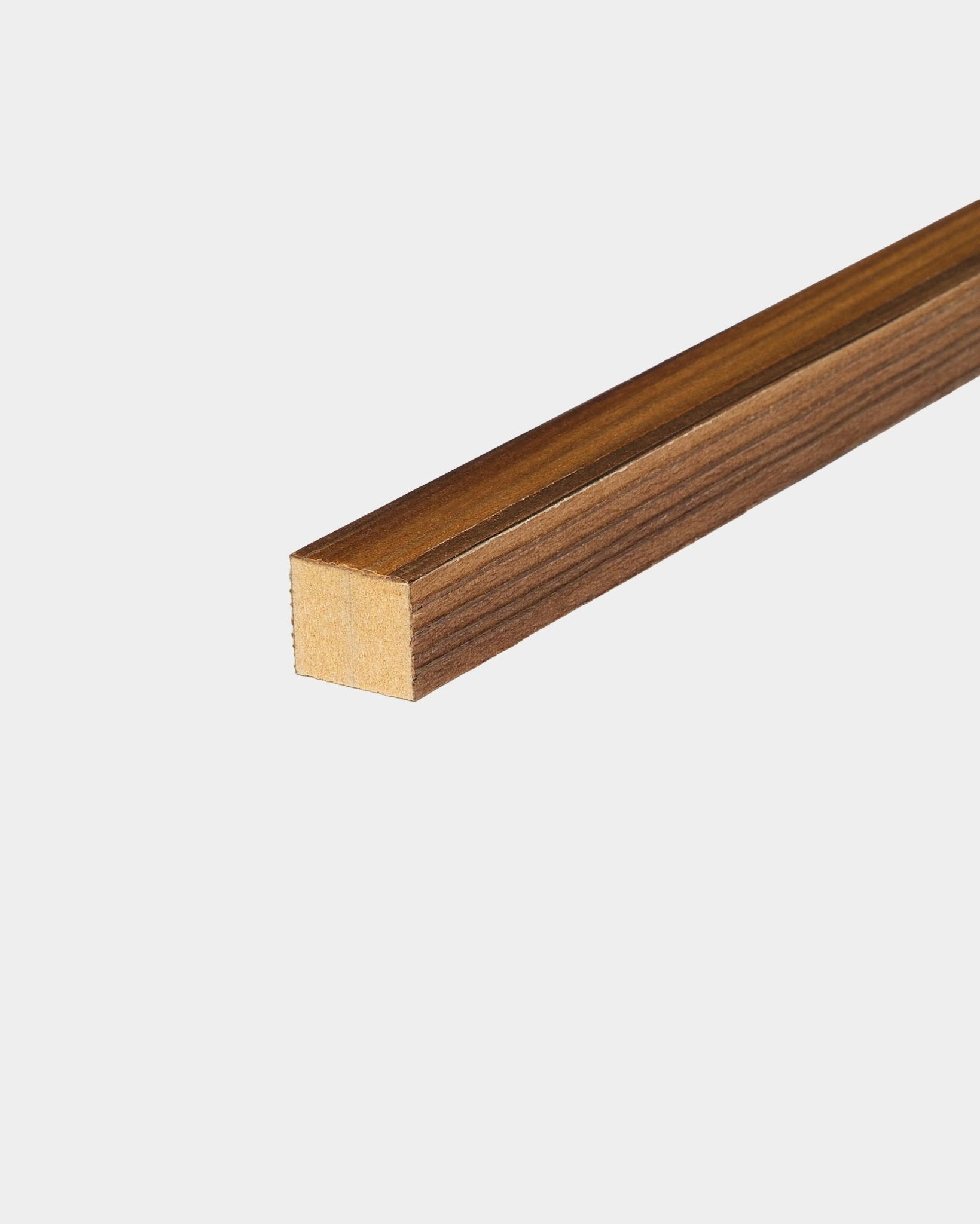 WoodUpp End Lamella in Rustic Smoked Larch, 2.2 cm thickness, designed as an accessory for Akupanel acoustic panels, displayed on a plain white background.