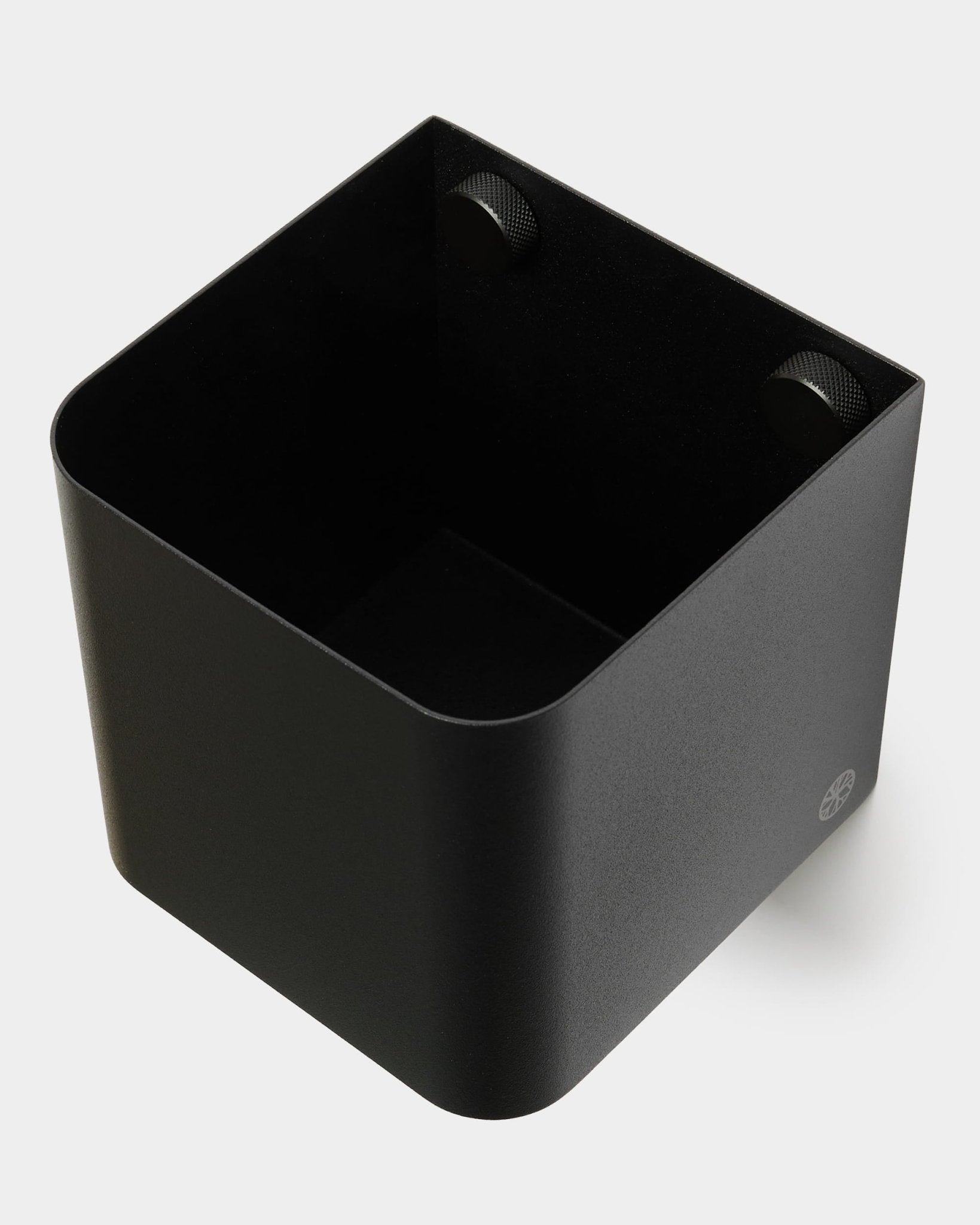 WoodUpp Norr plant box, 11.9 cm, black square with rounded corners and open top, viewed from above on a plain light background.