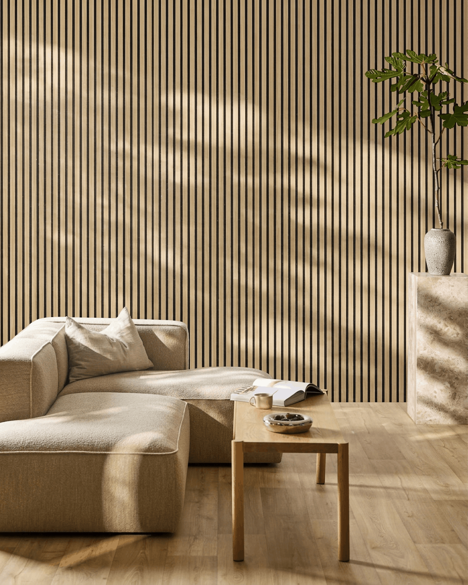 Akupanel | Acoustic Panel / Wood-like, Southern Oak, Black Felt, 240 x 60 cm